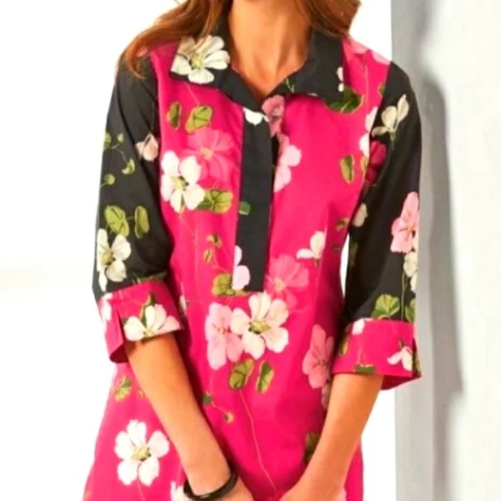 Soft Surroundings Pink and Black Floral Tunic